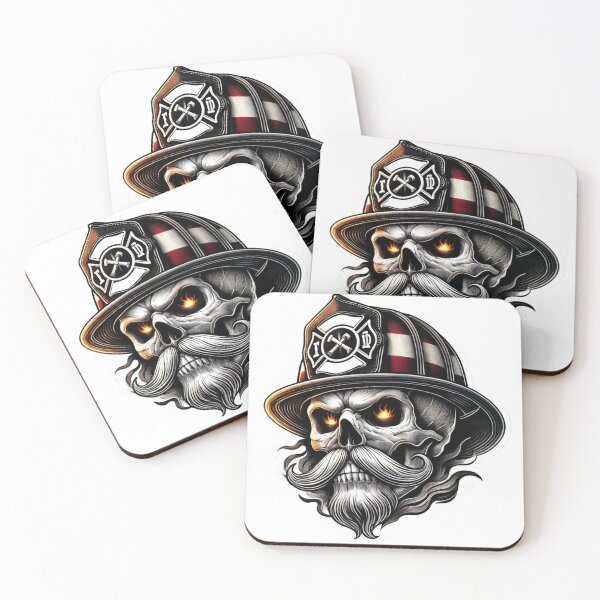 Item preview, Firefighter  Skull with flaming eyes and a helmet designed and sold by BrinaandPops.