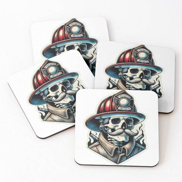 Item preview, Firefighter Skull with helmet and an awesome mustache designed and sold by BrinaandPops.
