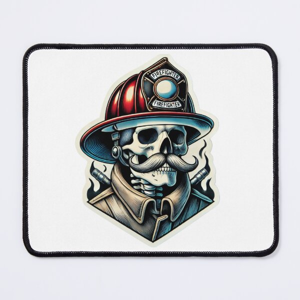 Item preview, Firefighter Skull with helmet and an awesome mustache designed and sold by BrinaandPops.