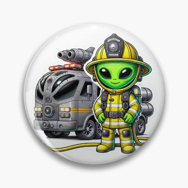 Item preview, Alien Firefighter in bunker gear with space firetruck designed and sold by BrinaandPops.