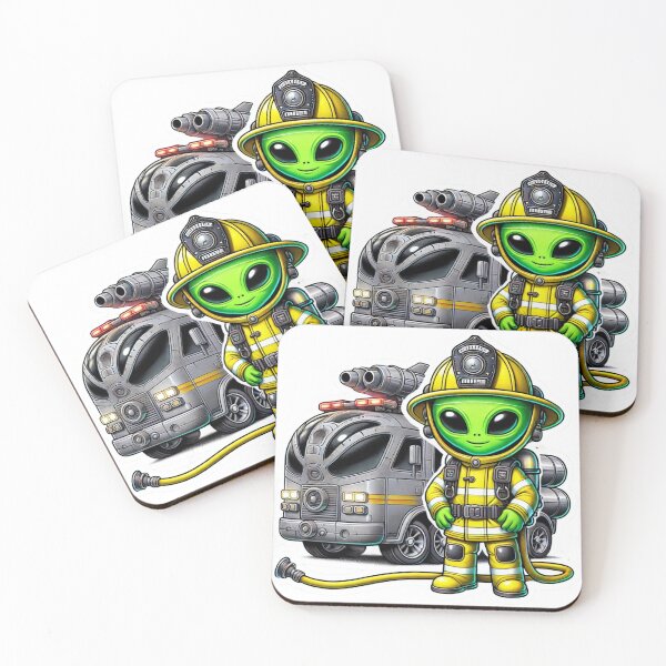 Item preview, Alien Firefighter in bunker gear with space firetruck designed and sold by BrinaandPops.