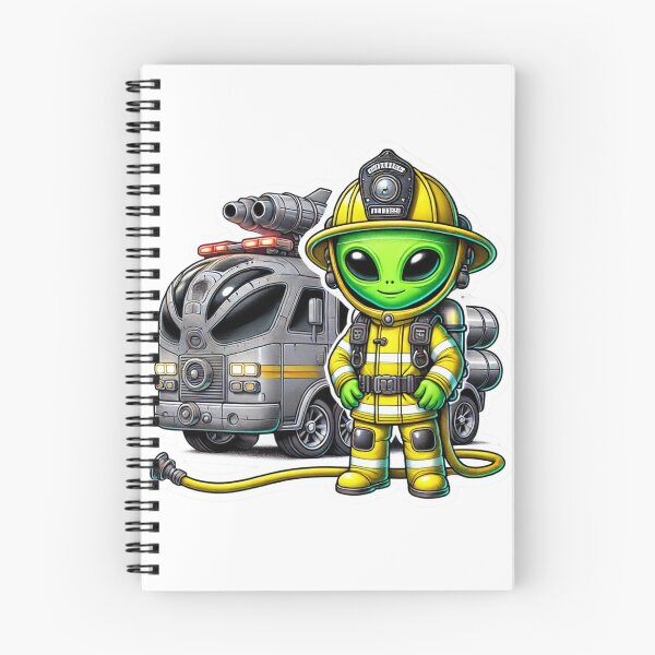 Item preview, Alien Firefighter in bunker gear with space firetruck designed and sold by BrinaandPops.
