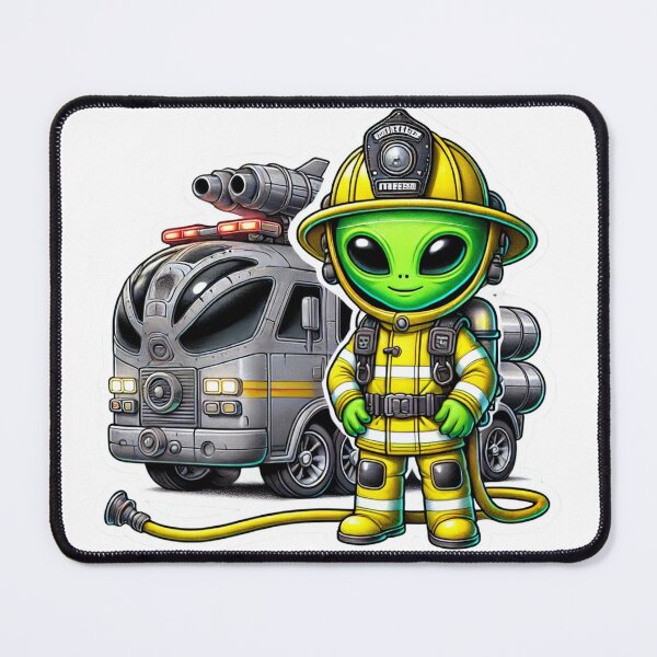 Item preview, Alien Firefighter in bunker gear with space firetruck designed and sold by BrinaandPops.
