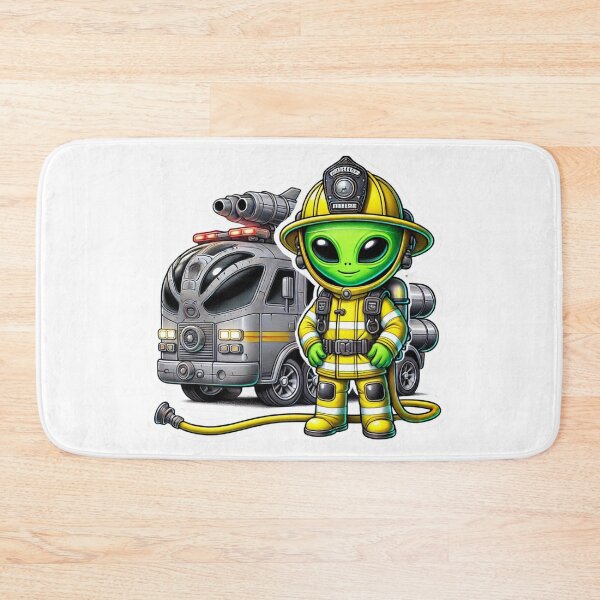 Item preview, Alien Firefighter in bunker gear with space firetruck designed and sold by BrinaandPops.