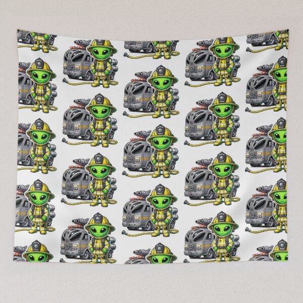 Item preview, Alien Firefighter in bunker gear with space firetruck designed and sold by BrinaandPops.