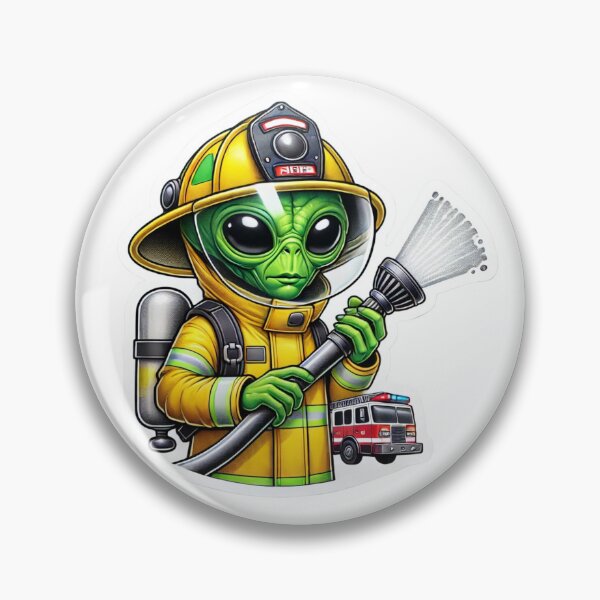 Item preview, Alien Firefighter in bunker gear with a firetruck designed and sold by BrinaandPops.