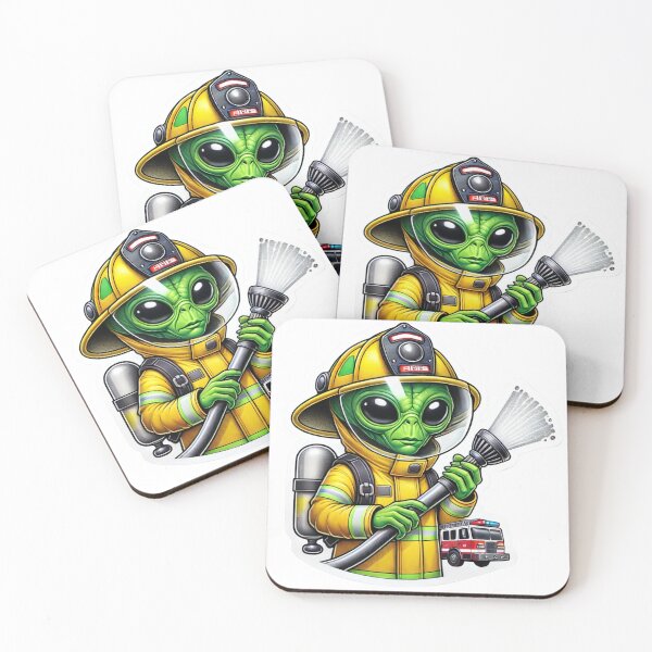 Item preview, Alien Firefighter in bunker gear with a firetruck designed and sold by BrinaandPops.