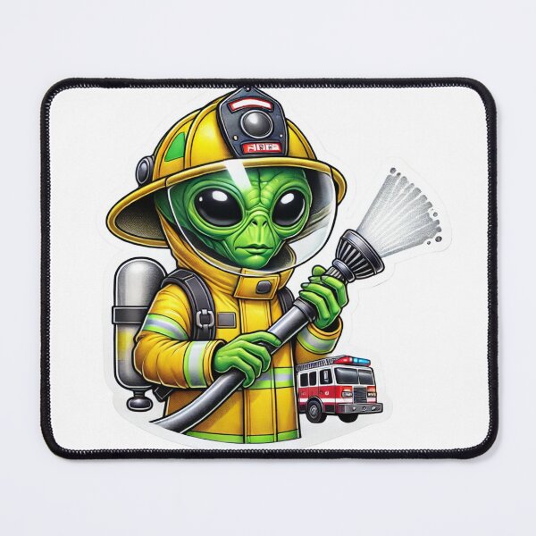 Item preview, Alien Firefighter in bunker gear with a firetruck designed and sold by BrinaandPops.