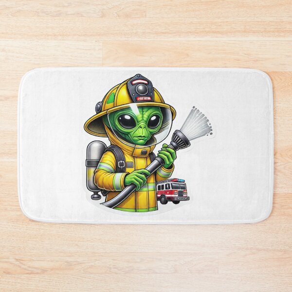 Item preview, Alien Firefighter in bunker gear with a firetruck designed and sold by BrinaandPops.