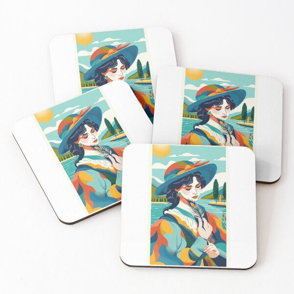 Item preview, Wings of Thought – a woman lost in thought, surrounded by nature, a peaceful lake, sun rays, the silence of the forest, a gentle wind, in a colorful harmony designed and sold by e-milka.