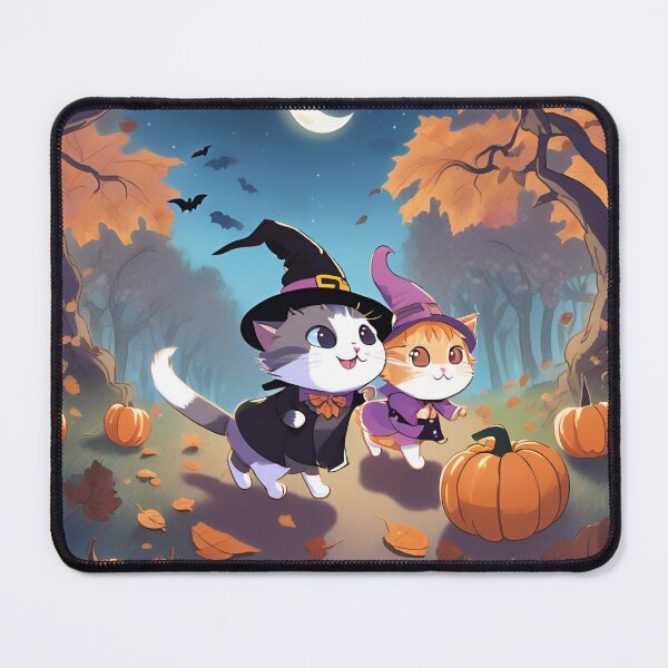Item preview, Cute halloween cat couple in the forest with pumpkins designed and sold by stefan21244.