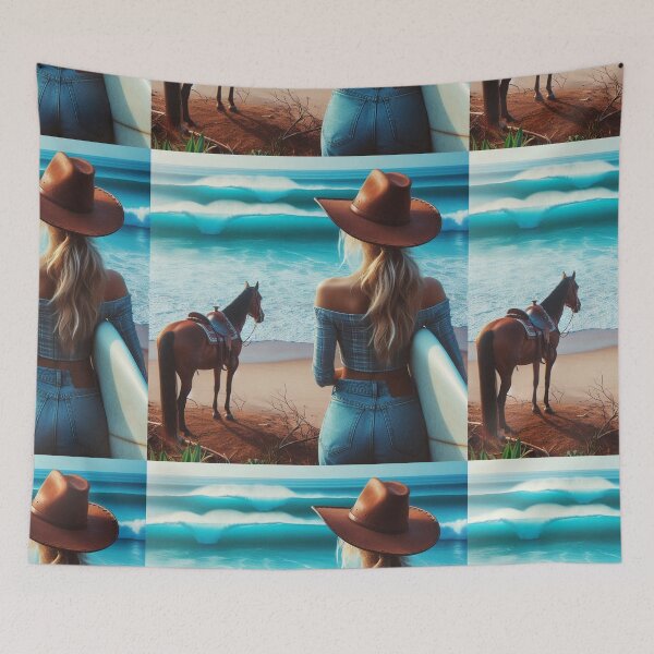 Item preview, Cowgirl Goes to Beach on Horse designed and sold by SaltySurfgirl.
