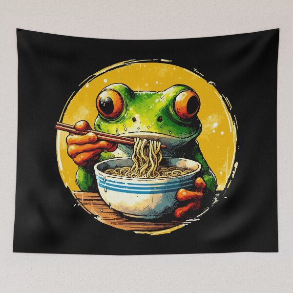 Item preview, Funny Frog Eating Ramen Watercolor designed and sold by TomFrontierArt.