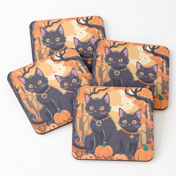 Item preview, Cute halloween cat couple in pumpkin forest! designed and sold by stefan21244.