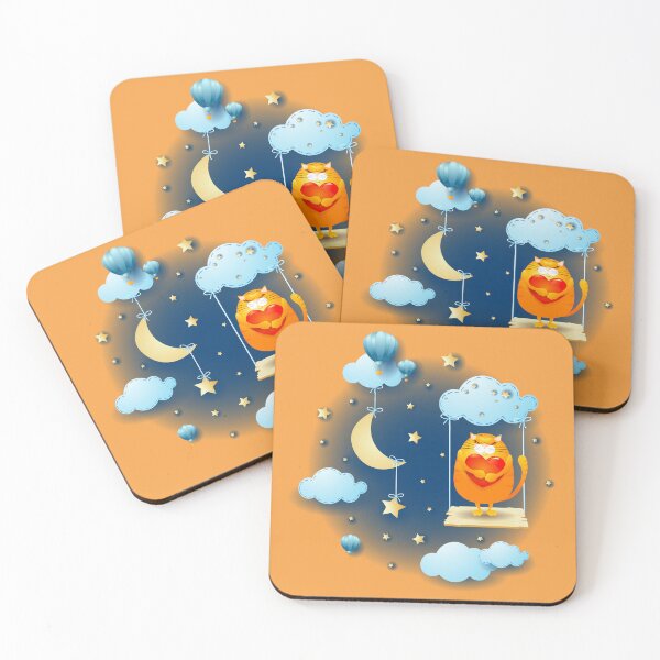Item preview, Cat in love over the swing, at night designed and sold by LuisaVenturoli.