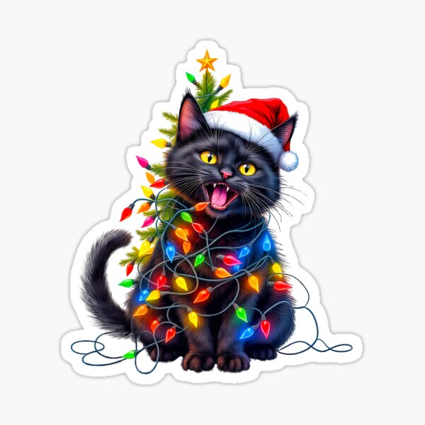 Item preview, Black Cat Tangled Up In Christmas Tree Lights Holiday designed and sold by Designbyhy.