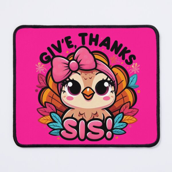 Item preview, Give Thanks, Sis Turkey with a Pink Bow on Fuchsia Background designed and sold by maritas22.