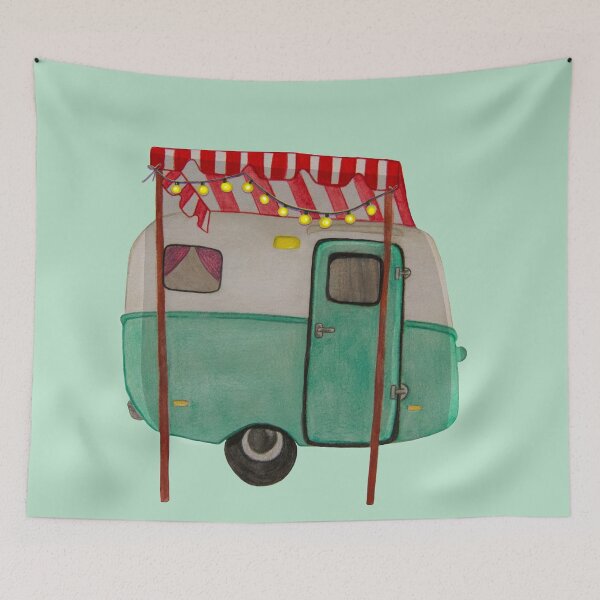 Item preview, Retro Camper Van with Lights - Vintage Camping Illustration designed and sold by the little fennec.