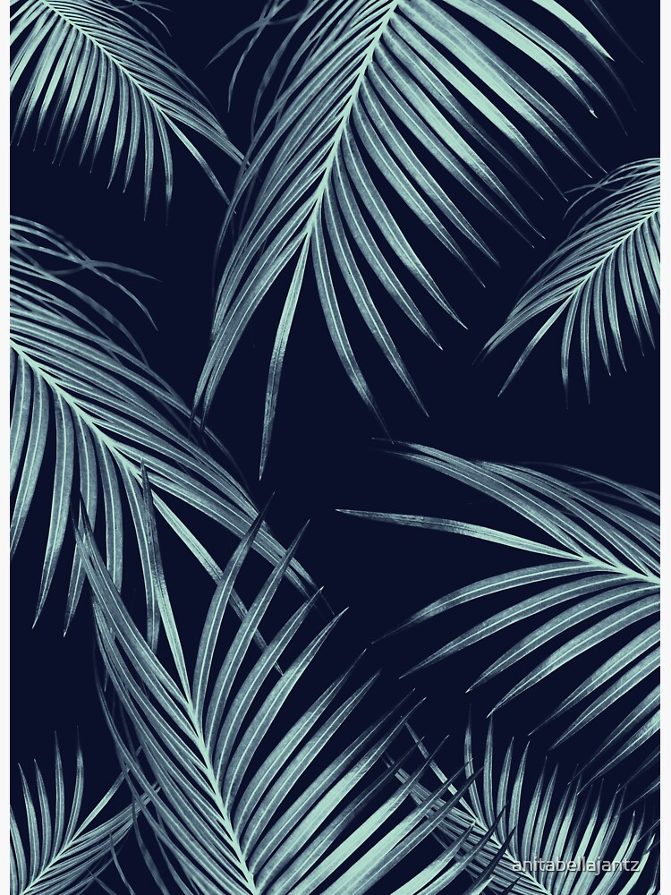 "Navy Blue Palm Leaves Dream #1 #tropical #decor #art" Sticker for Sale