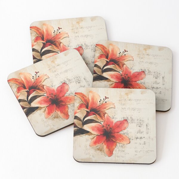 Item preview, Watercolor Lily Blooms on Vintage Script designed and sold by Playing In Mud.