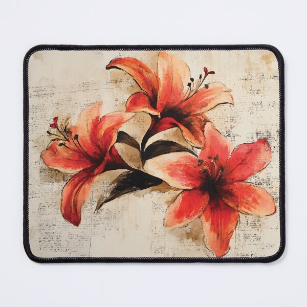 Item preview, Watercolor Lily Blooms on Vintage Script designed and sold by Playing In Mud.
