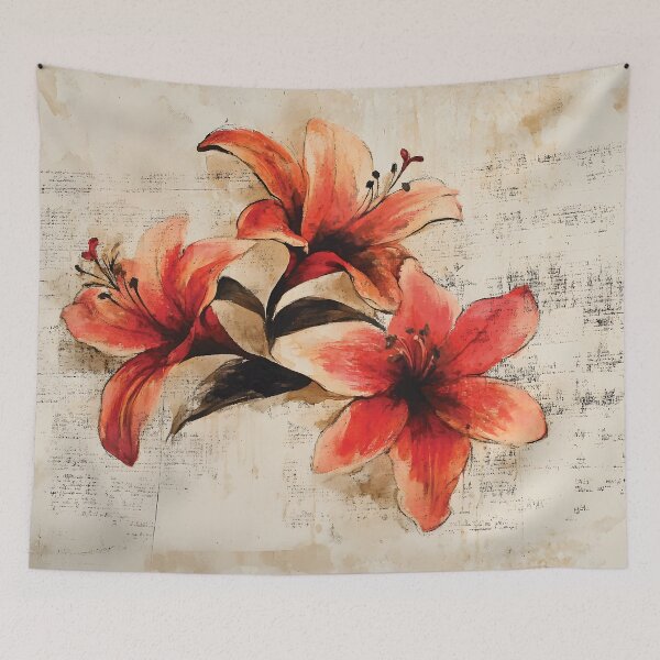 Item preview, Watercolor Lily Blooms on Vintage Script designed and sold by Playing In Mud.