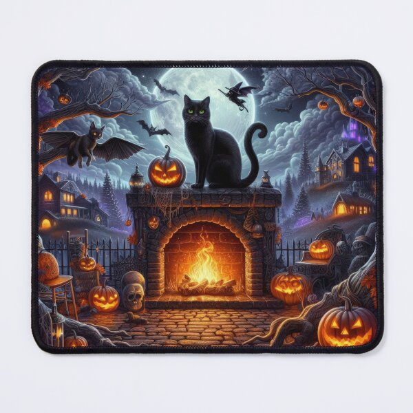 Item preview, halloween Black cat with fireplace,halloween Black cat,halloween pumpkin ,halloween fantasy designed and sold by Expressions-Sel.