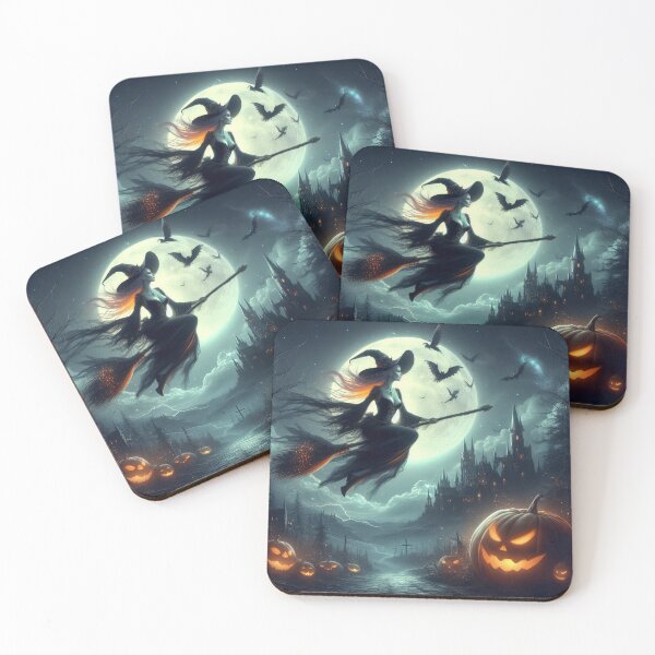 Item preview, halloween witch flies on a broom in the evening on a full moon,halloween witch,halloween pumpkin ,halloween fantasy designed and sold by Expressions-Sel.