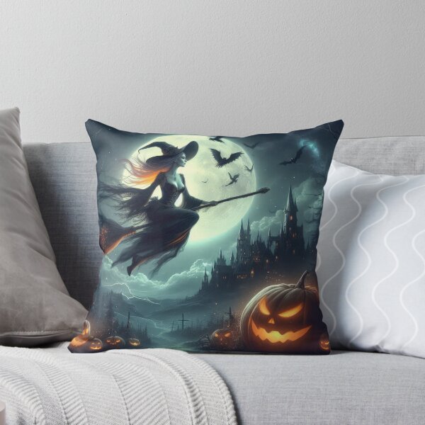 Item preview, halloween witch flies on a broom in the evening on a full moon,halloween witch,halloween pumpkin ,halloween fantasy designed and sold by Expressions-Sel.
