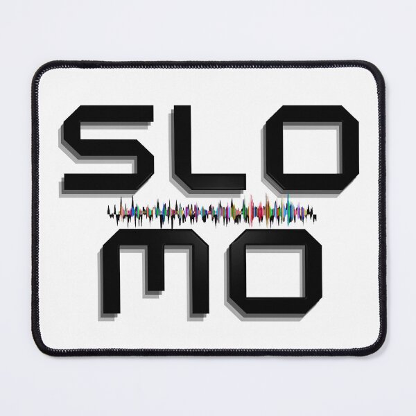 Item preview, SloMo word (slow motion), laminated in black with an audio signal in the center. designed and sold by Rebeldía Pura.