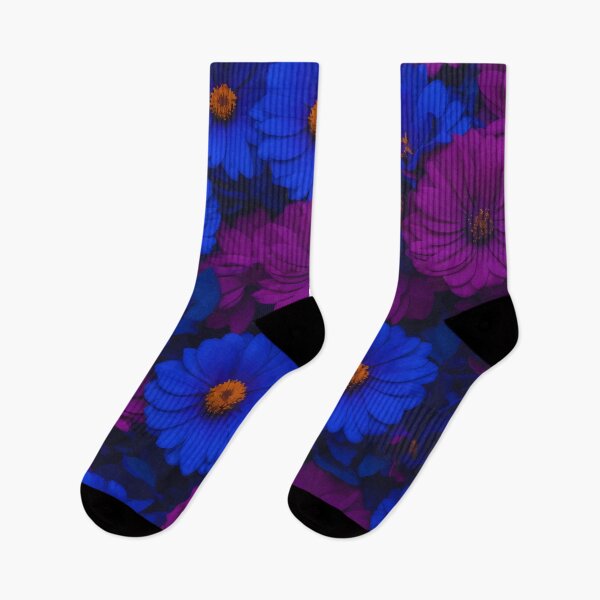 Item preview, FLORAL AND TROPICAL PATTERN O37 - Gift items and personal use / Flowers, Wild, Petals, Blue, Purple, Dark, Orange, Ornamented, Vector, Art designed and sold by LumDesignArt.