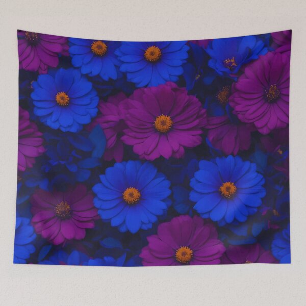 Item preview, FLORAL AND TROPICAL PATTERN O37 - Gift items and personal use / Flowers, Wild, Petals, Blue, Purple, Dark, Orange, Ornamented, Vector, Art designed and sold by LumDesignArt.