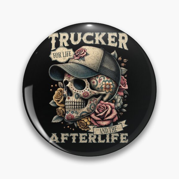 Item preview, Trucker for Life and the Afterlife Sugar Skull Día de los Muertos designed and sold by QuirkPrint.