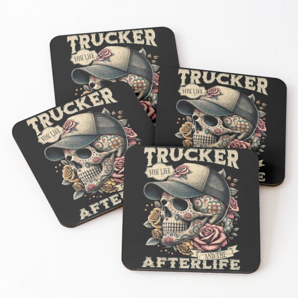 Item preview, Trucker for Life and the Afterlife Sugar Skull Día de los Muertos designed and sold by QuirkPrint.