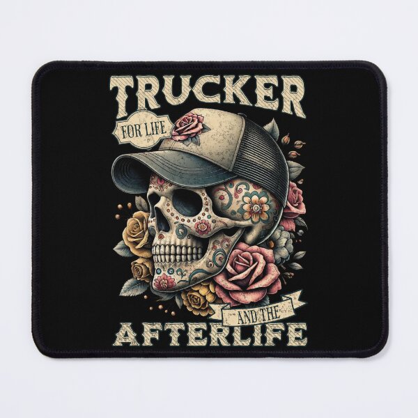 Item preview, Trucker for Life and the Afterlife Sugar Skull Día de los Muertos designed and sold by QuirkPrint.
