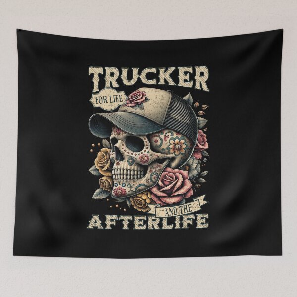 Item preview, Trucker for Life and the Afterlife Sugar Skull Día de los Muertos designed and sold by QuirkPrint.