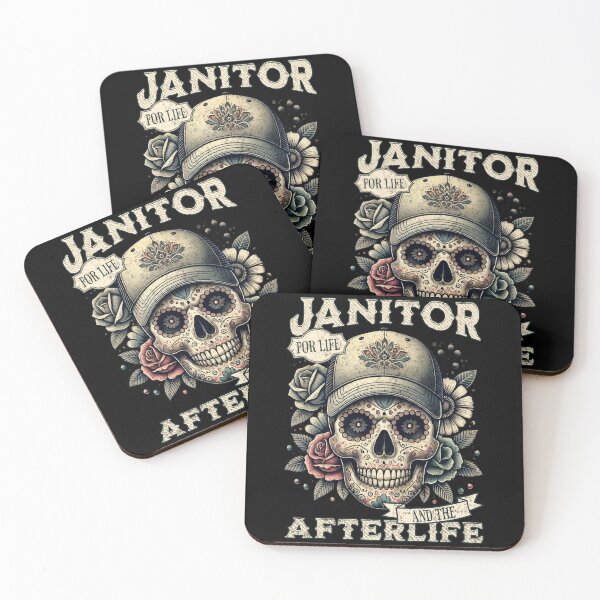 Item preview, Janitor for Life and the Afterlife Sugar Skull Día de los Muertos designed and sold by QuirkPrint.