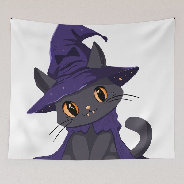 Item preview, Black cat in a witch hat. Kitten with big eyes in wizard headwear. It can be used for designs like Halloween, magic designed and sold by KateArt26.