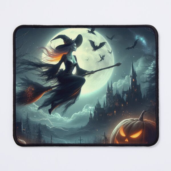 Item preview, halloween witch flies on a broom in the evening on a full moon,halloween witch,halloween pumpkin ,halloween fantasy designed and sold by Expressions-Sel.
