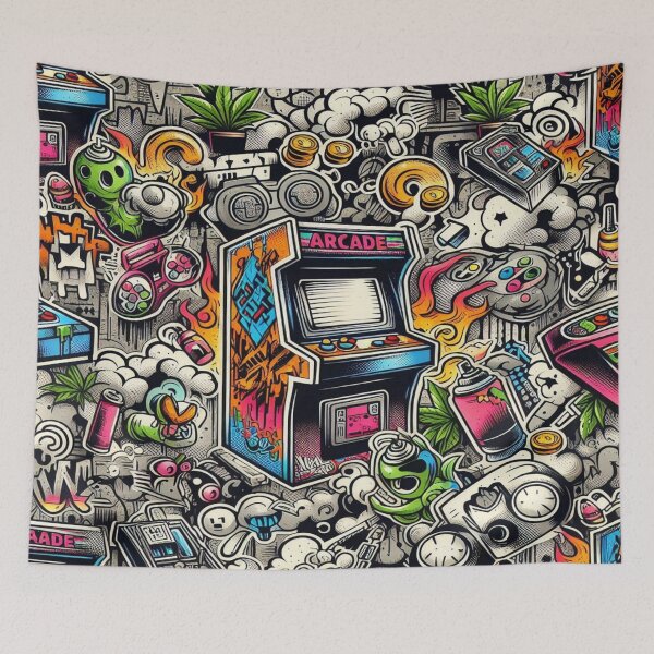 Item preview, Retro Arcade Doodle Graffiti designed and sold by Imaginarium of Chaos falcon88 .