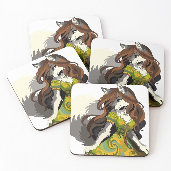 Item preview, Swirly & Flowery Elegant Green Dress Wolf Woman designed and sold by KlakkDrawsStuff.