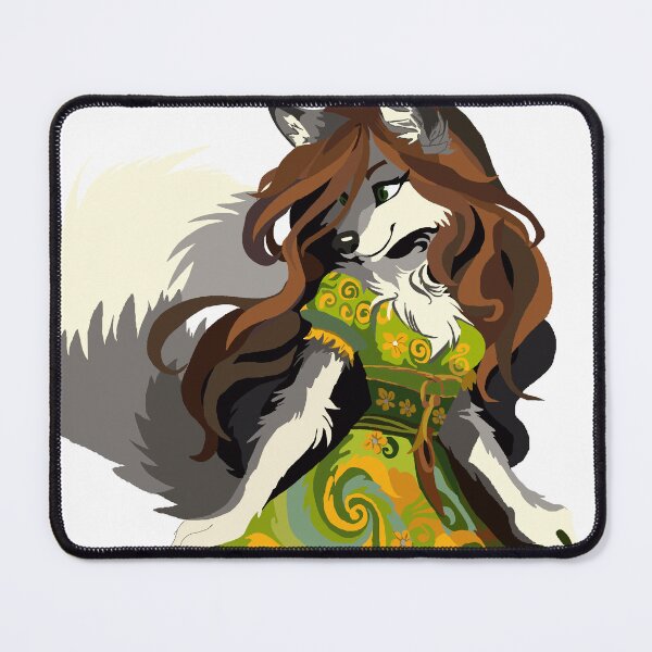 Item preview, Swirly & Flowery Elegant Green Dress Wolf Woman designed and sold by KlakkDrawsStuff.