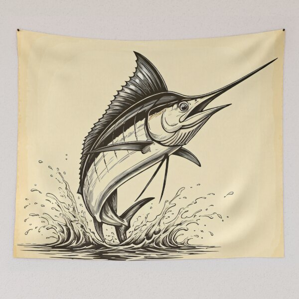 Item preview, Vibrant marlin leaps from water in dynamic motion designed and sold by homydesign.