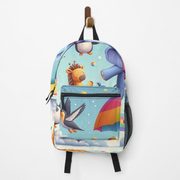 Item preview, A cheerful elephant rollerblading on a rainbow, surrounded by penguins, a lion, a giraffe, and a monkey designed and sold by homydesign.