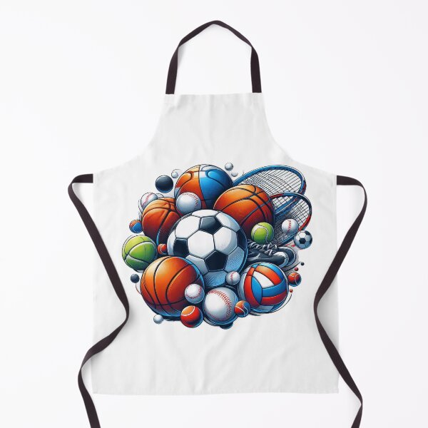 Item preview, A vibrant collage of sports equipment, including balls, rackets, and shoes designed and sold by homydesign.