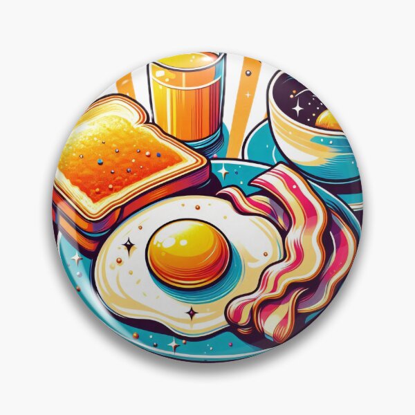 Artikelvorschau, Lebendige Frühstücksillustration mit einem Spiegelei, Speck und frischem Obst entworfen und verkauft von homydesign.