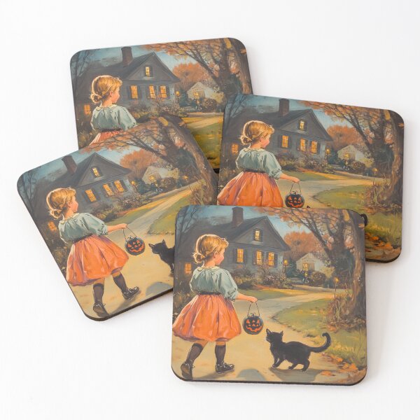 Item preview, Vintage Halloween 1940's Girl and her cat, Trick or Treating designed and sold by DigitalDabbles.