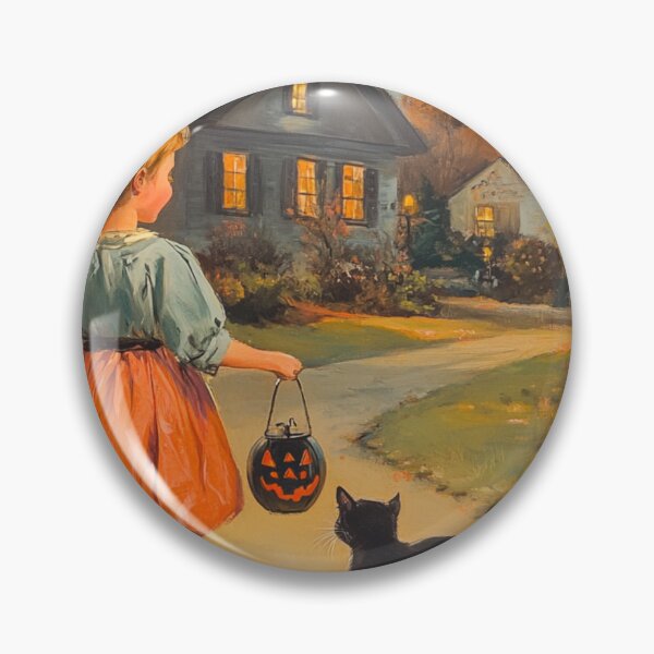 Item preview, Vintage Halloween 1940's Girl and her cat, Trick or Treating designed and sold by DigitalDabbles.