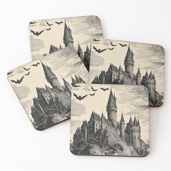 Item preview, Vintage 1930's Dracula Castle, Black and White Style on an eerie evening. designed and sold by DigitalDabbles.