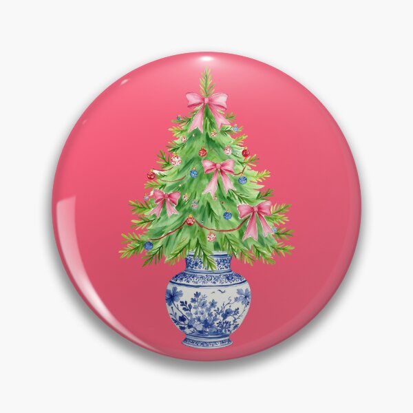 Item preview, Coquette Chinoserie Christmas Tree Pink Ribbon Bow designed and sold by Magnolia Valley Art.